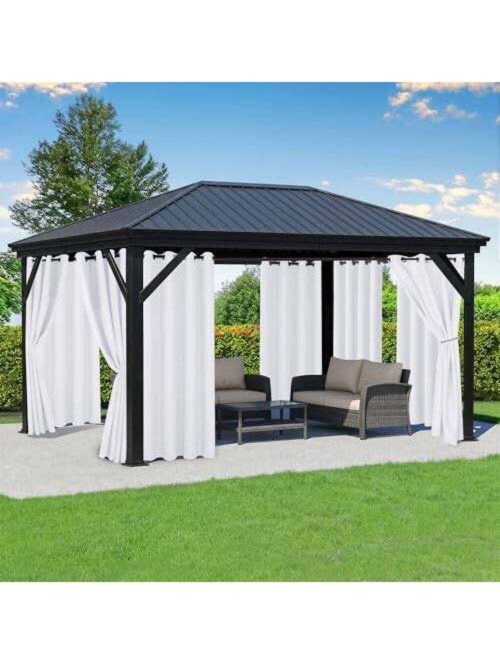 White Outdoor Curtains - Waterproof, UV Protection, 8 Panels, 100% Polyester